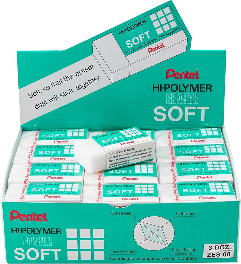Pentel Hi-Polymer Soft Eraser, 36 Pack - Image 1